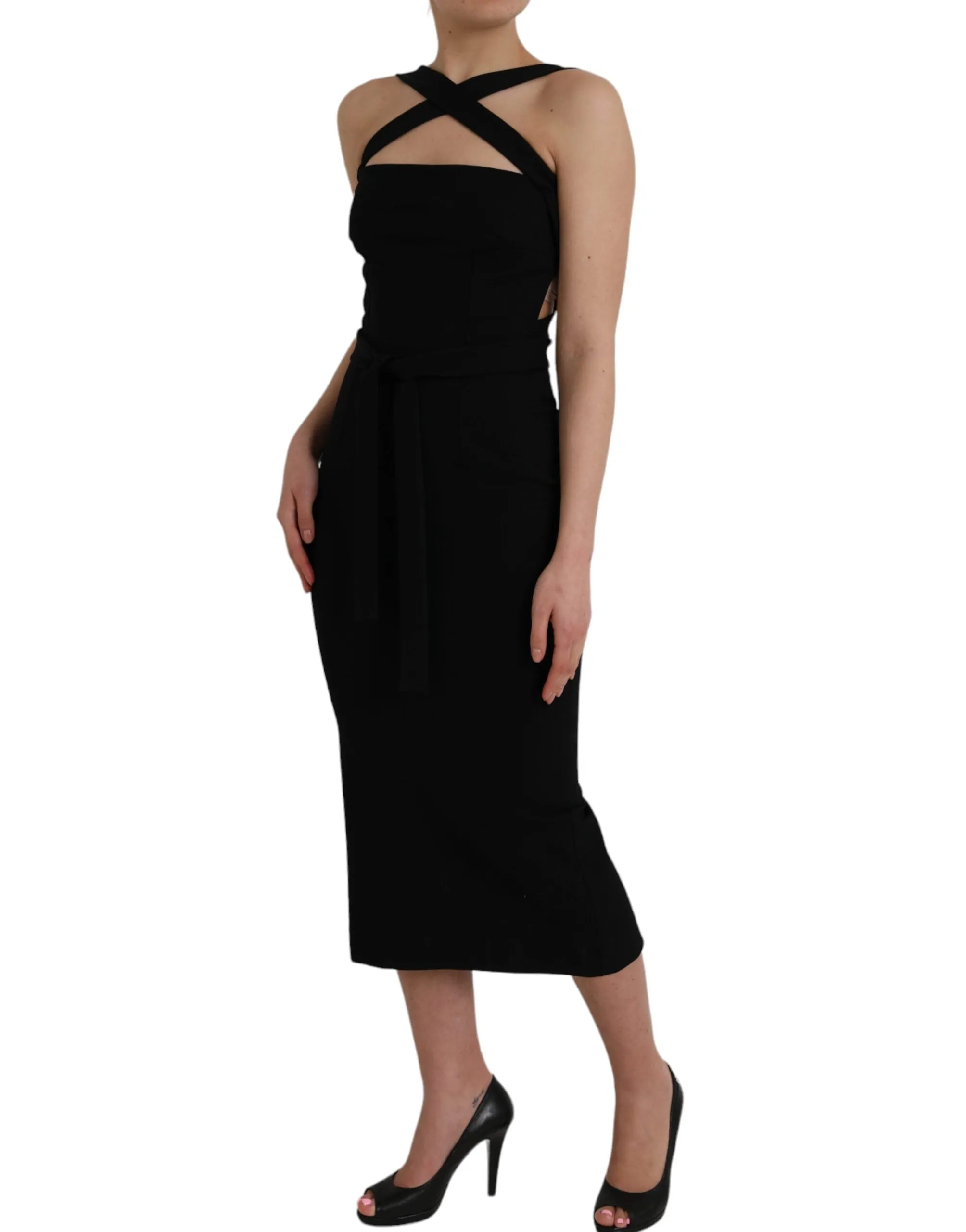 Black Sheath Halter Sleeveless Midi Dress sold by Lord & Taylor product image thumbnail 3