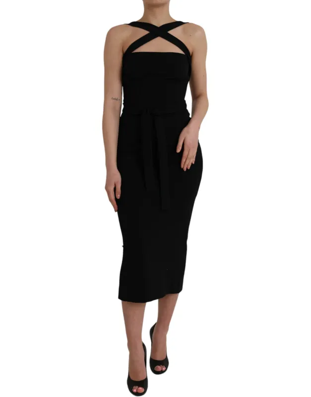 Black Sheath Halter Sleeveless Midi Dress sold by Lord & Taylor