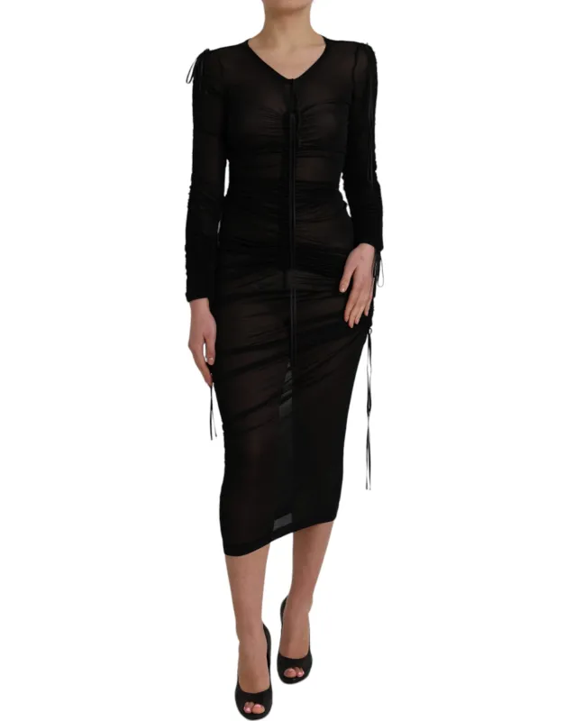 Black Sheer Bodycon Sheath Midi Dress sold by Lord & Taylor