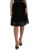 Black Nylon Lace Trim High Waist A-line Skirt sold by Lord & Taylor