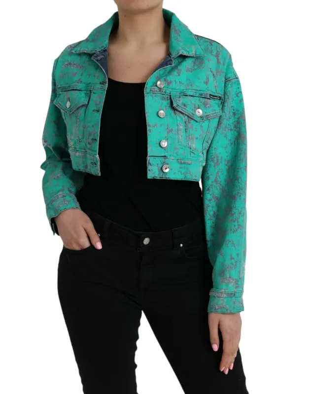 Green Cotton Tie Dye Cropped Cropped Denim Jacket sold by Lord & Taylor