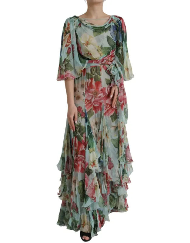 Blue Floral Print Tiered Long Maxi Dress sold by Lord & Taylor