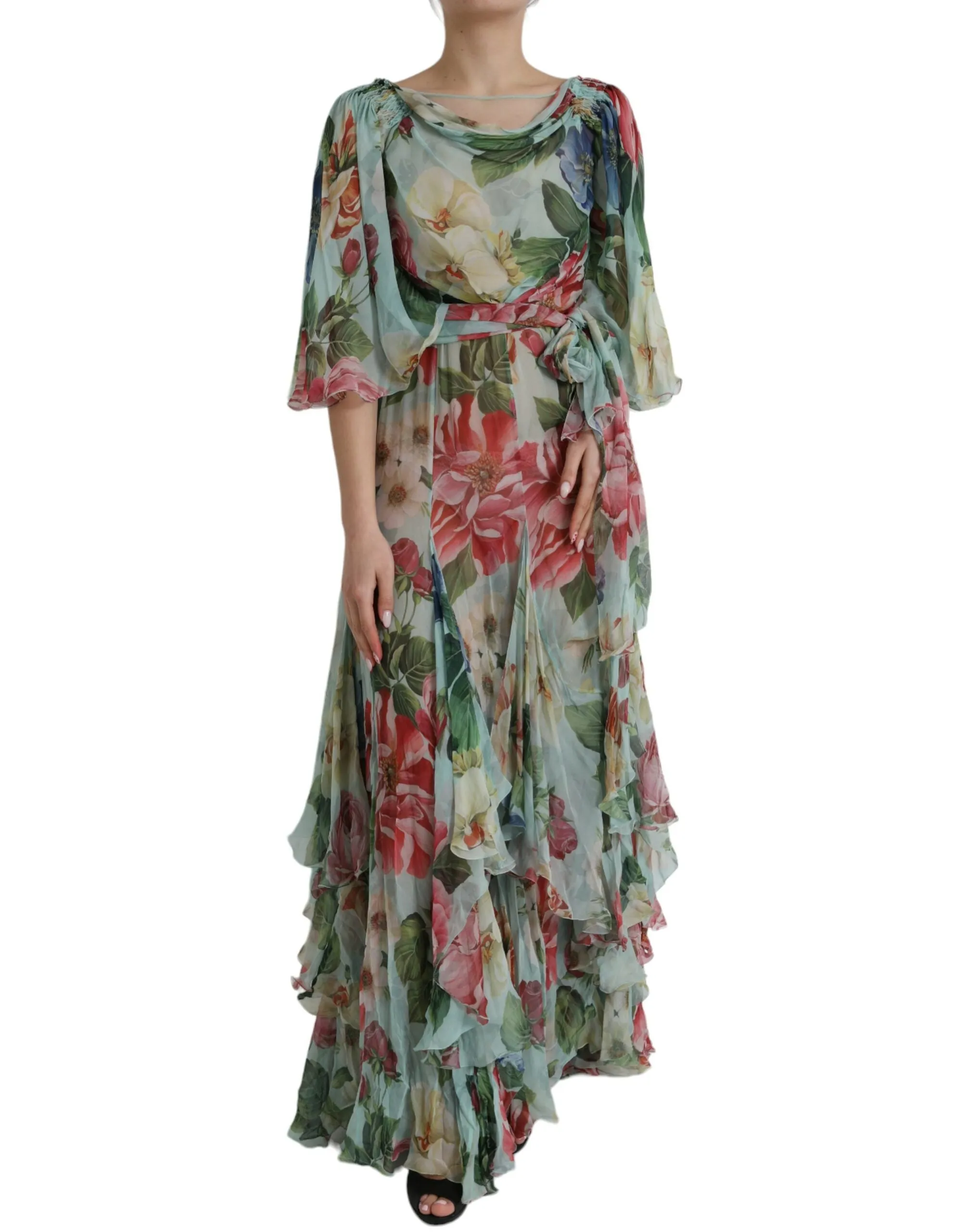 Blue Floral Print Tiered Long Maxi Dress sold by Lord & Taylor