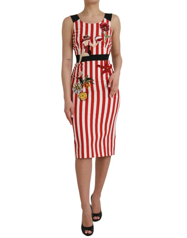 Red White Floral Sleeveless Sheath Midi Dress sold by Lord & Taylor