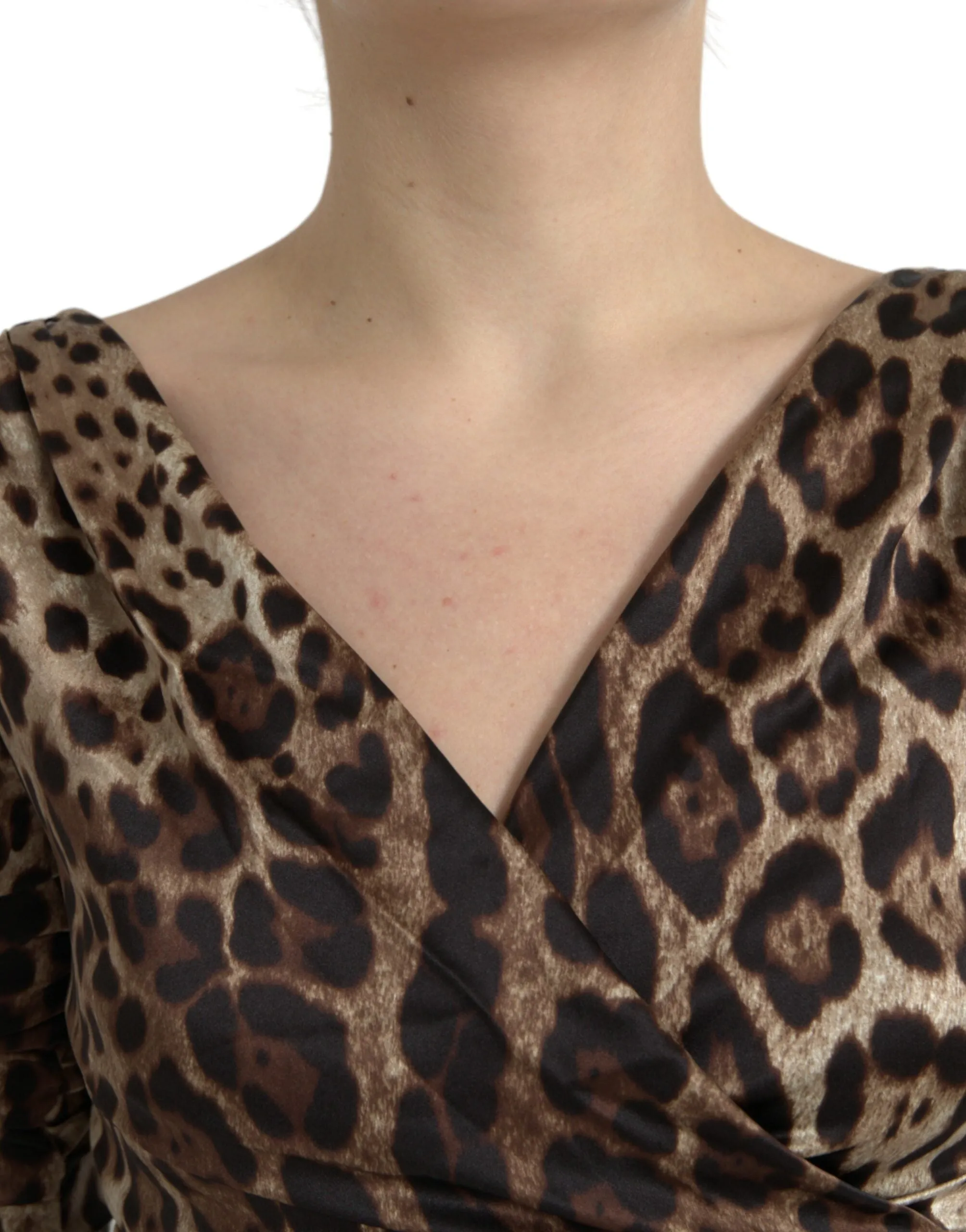 Brown Leopard Print Bodycon V-neck Midi Dress sold by Lord & Taylor product image thumbnail 5
