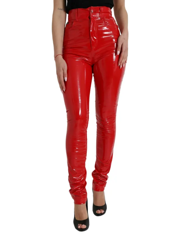 Shiny Red High Waist Skinny Pants sold by Lord & Taylor