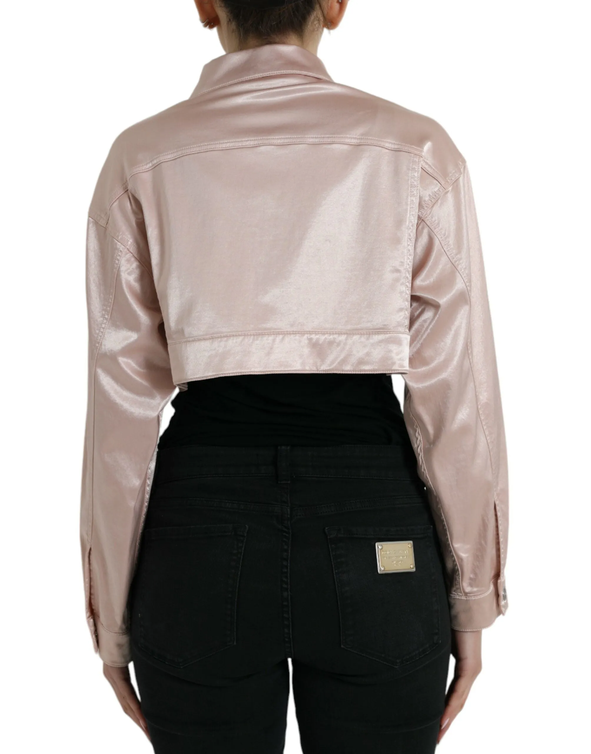 Pink Cotton Stretch Collared Cropped Jacket sold by Lord & Taylor product image thumbnail 3