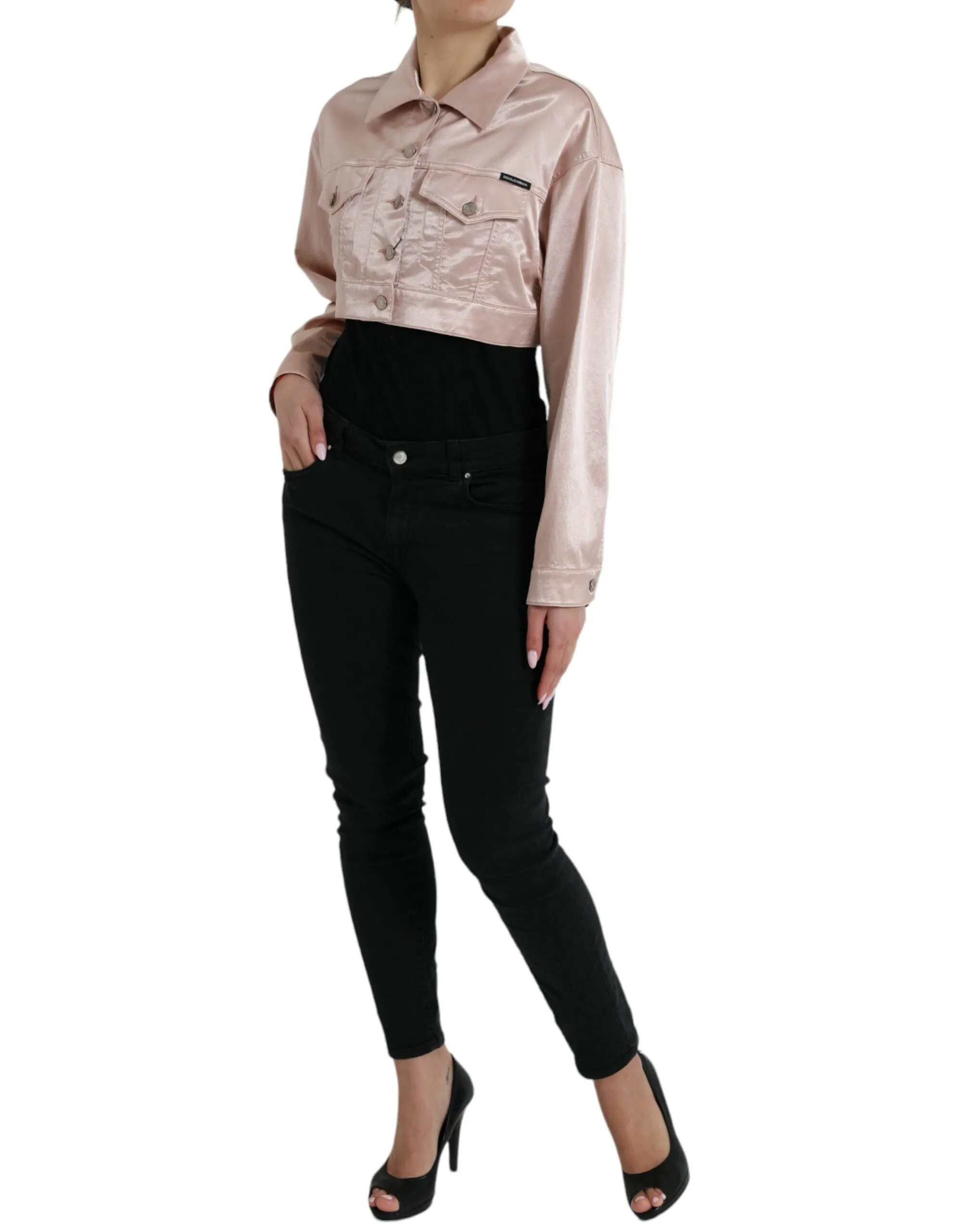 Pink Cotton Stretch Collared Cropped Jacket sold by Lord & Taylor product image thumbnail 2