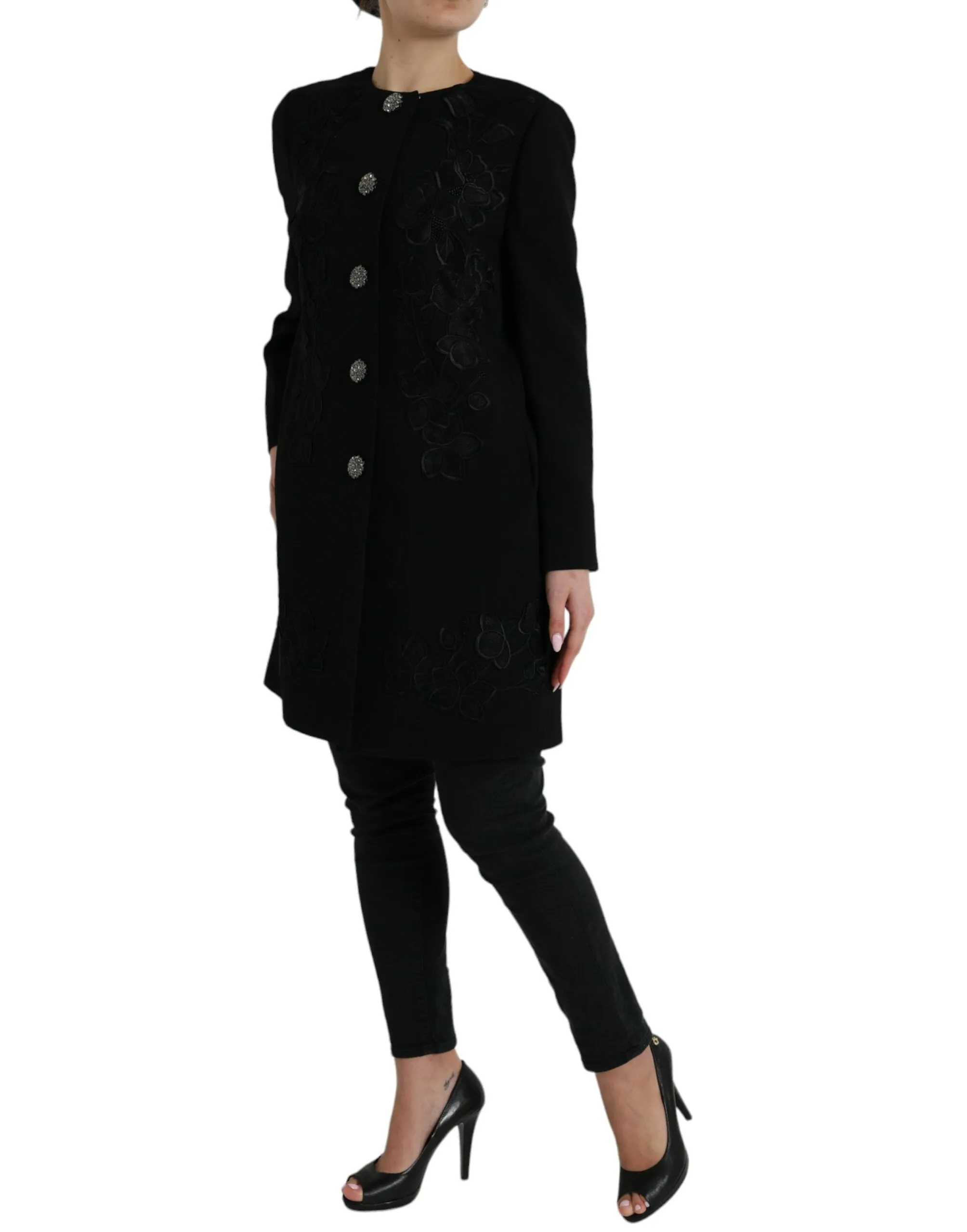 Black Floral Wool Button Embellished Jacket sold by Lord & Taylor product image thumbnail 2