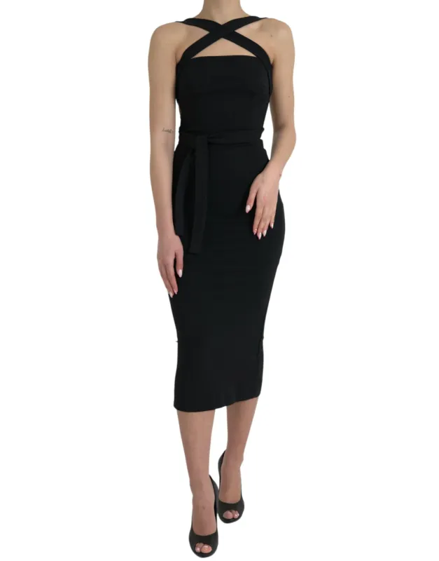 Black Sheath Halter Sleeveless Midi Dress sold by Lord & Taylor