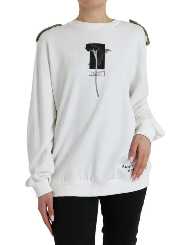 White Floral Cotton Crew Neck Pullover Sweater sold by Lord & Taylor