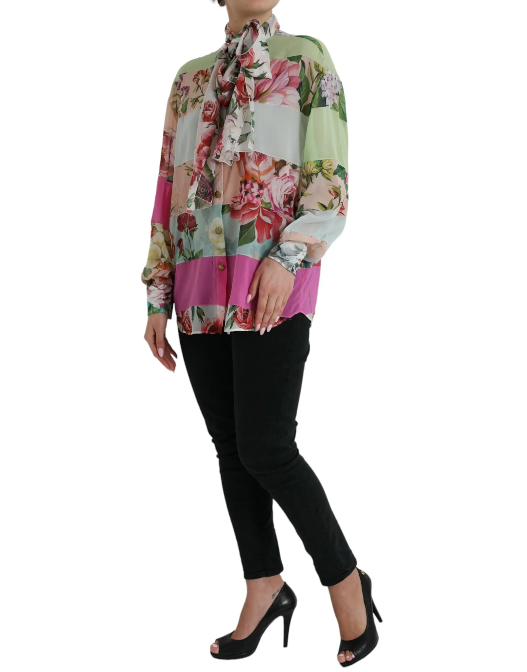 Multicolor Floral Patchwork Ascot Collar Top sold by Lord & Taylor product image thumbnail 2