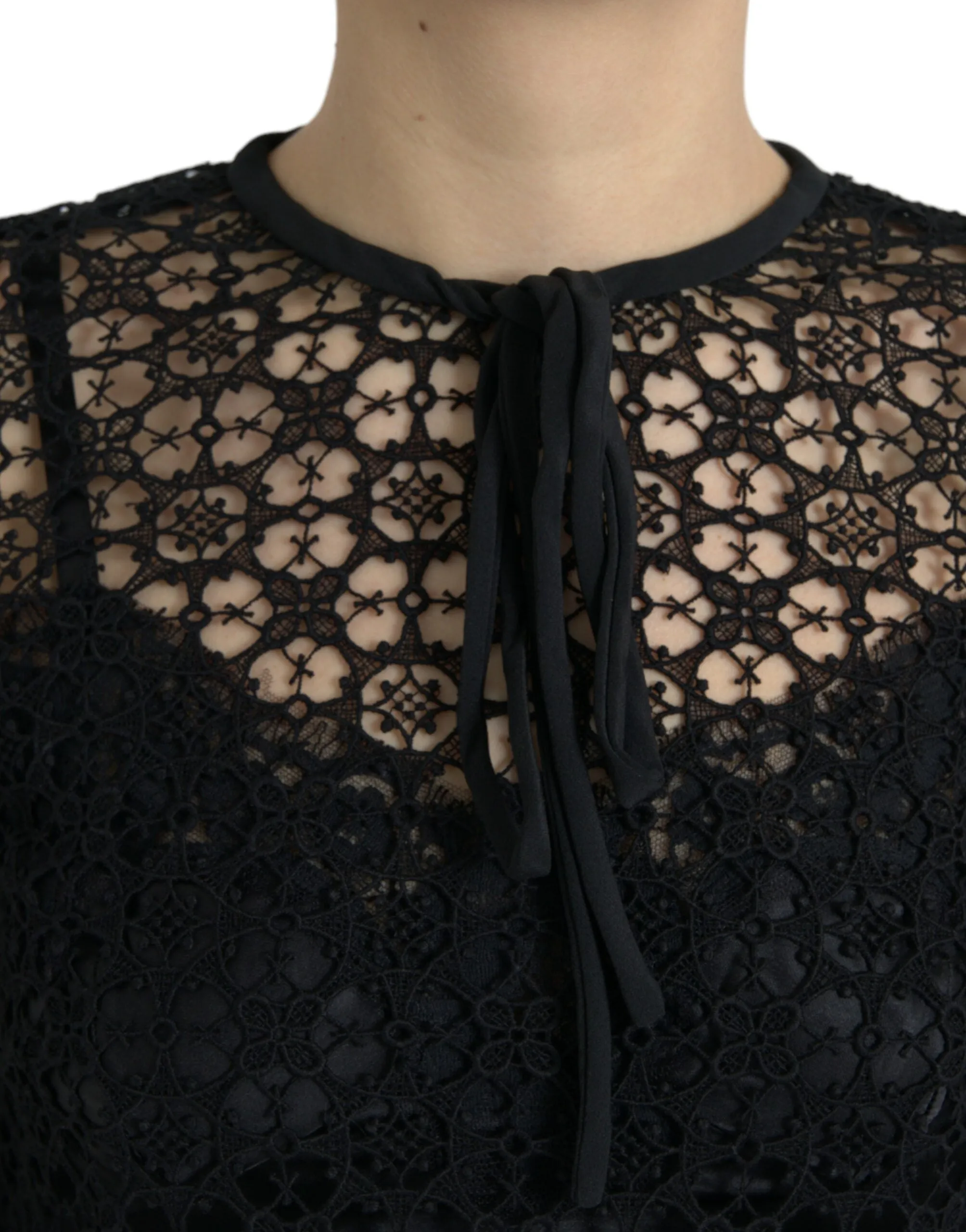 Black Floral Lace Short Sleeves Blouse Top sold by Lord & Taylor product image thumbnail 4