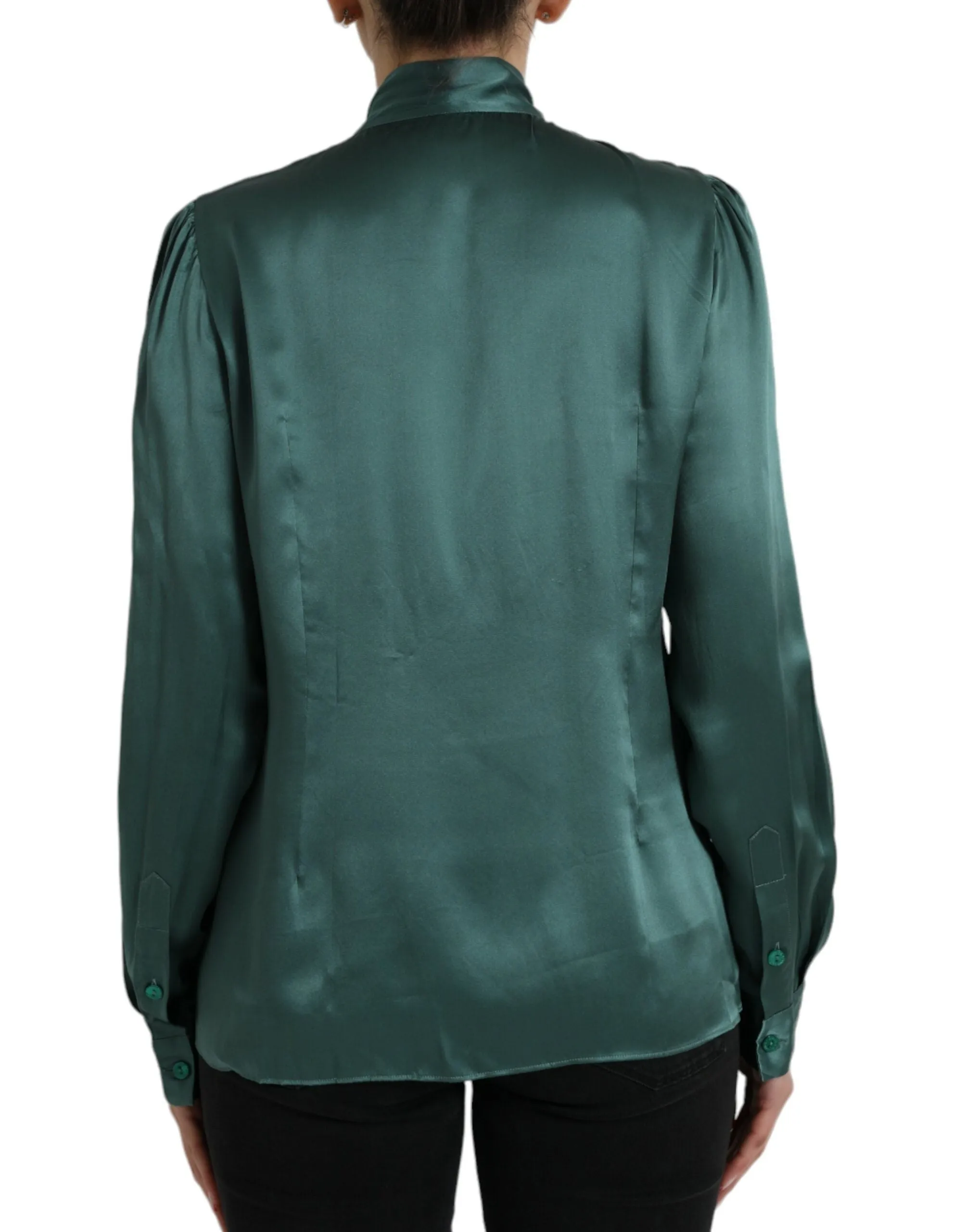 Dark Green Silk Ascot Collar Blouse Top sold by Lord & Taylor product image thumbnail 4