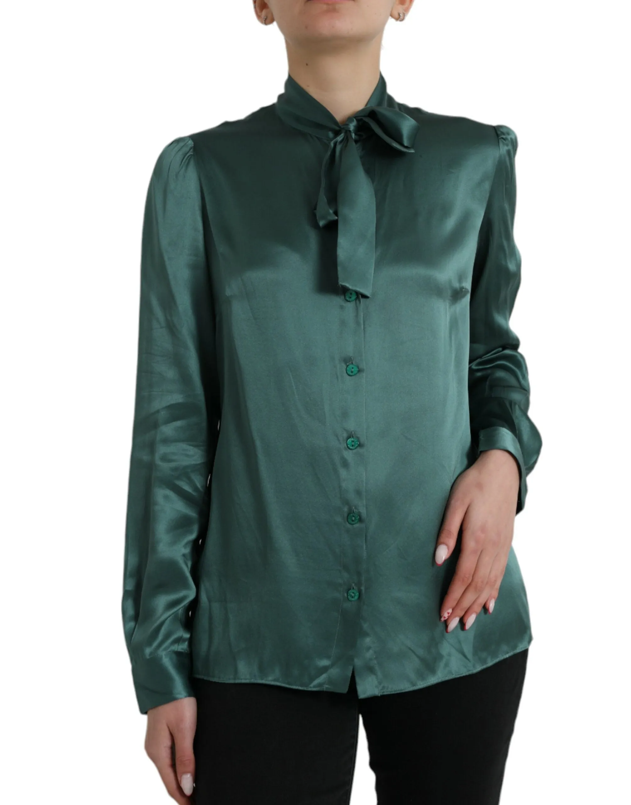Dark Green Silk Ascot Collar Blouse Top sold by Lord & Taylor product image thumbnail 2