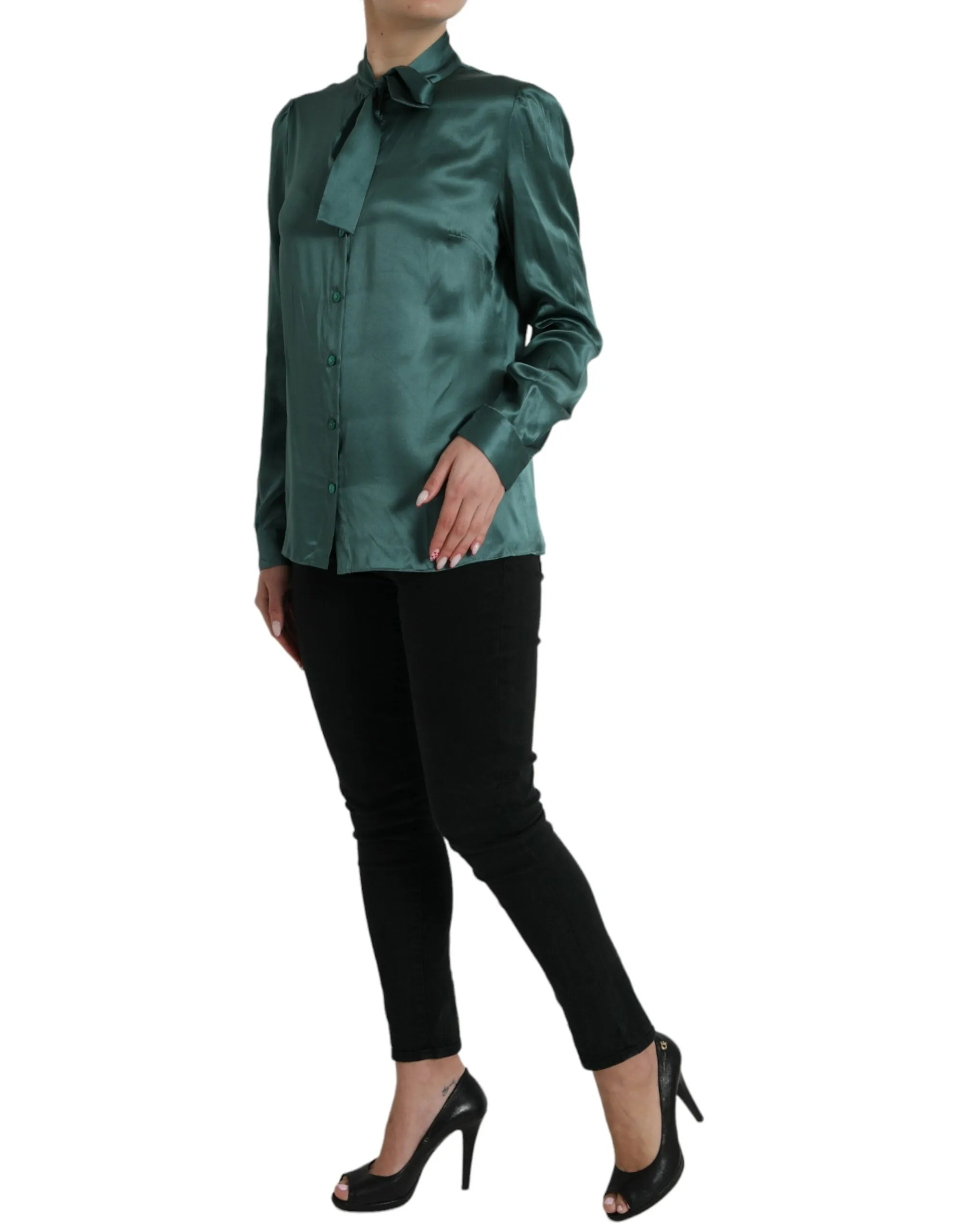 Dark Green Silk Ascot Collar Blouse Top sold by Lord & Taylor product image thumbnail 3