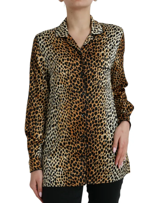 Brown Leopard Print Long Sleeves Blouse Top made by Lord & Taylor