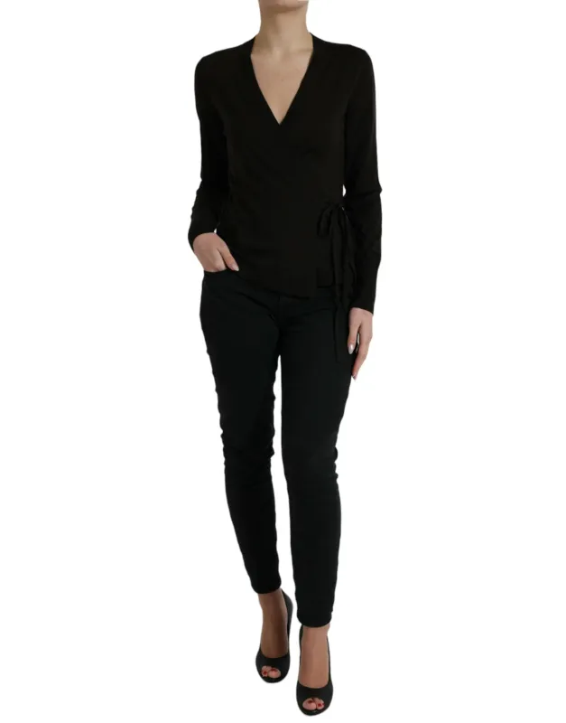 Black Wool V-neck Crossed Cardigan Sweater sold by Lord & Taylor
