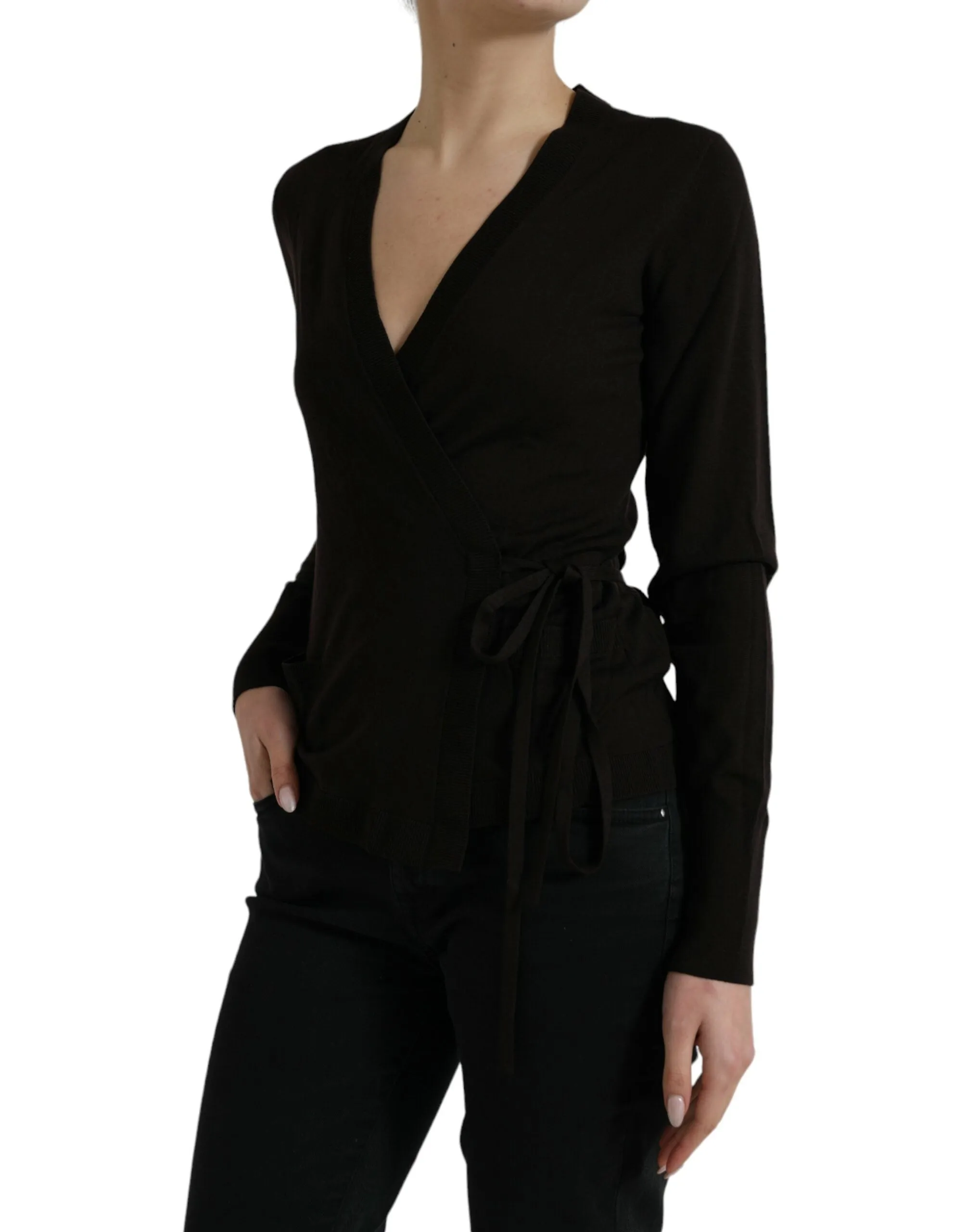 Black Wool V-neck Crossed Cardigan Sweater sold by Lord & Taylor product image thumbnail 2
