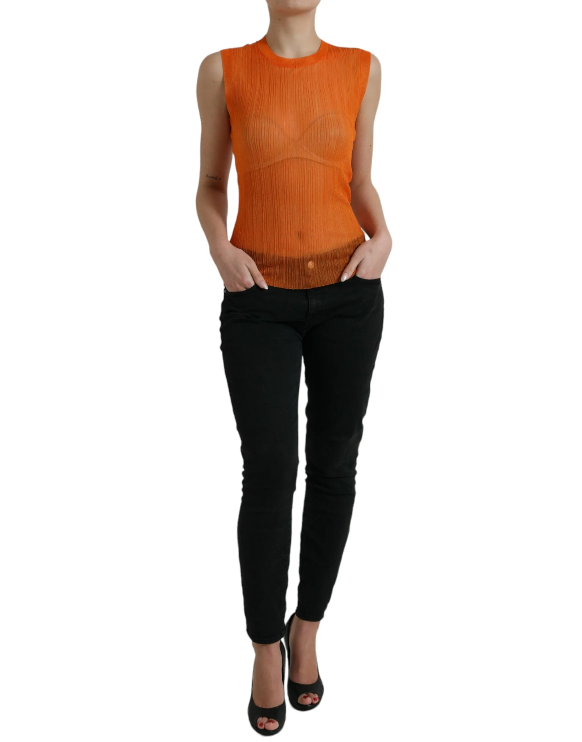 Orange See Through Crew Neck Blouse Tank Top sold by Lord & Taylor product image thumbnail 3