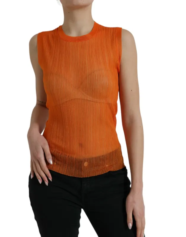 Orange See Through Crew Neck Blouse Tank Top sold by Lord & Taylor