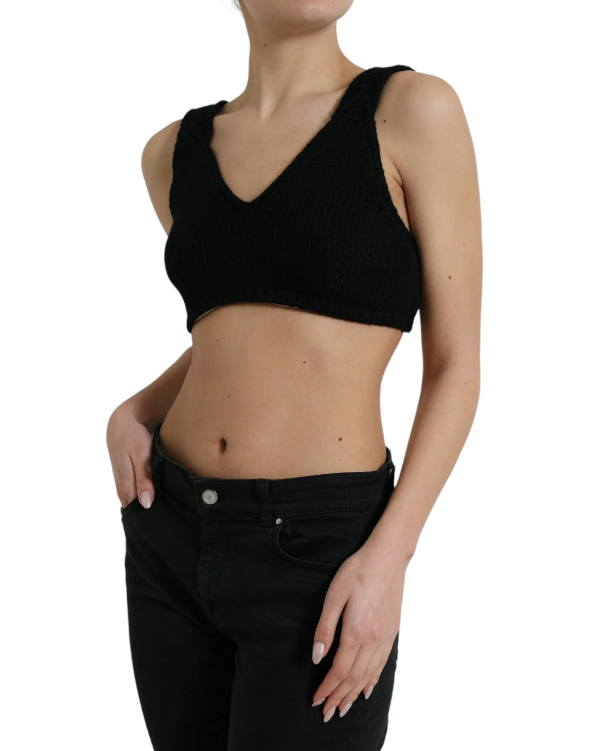 Black Cropped Cashmere V-neck Bustier Top sold by Lord & Taylor product image thumbnail 2