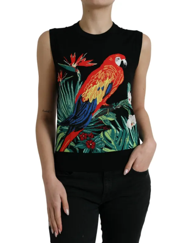 Black Jungle Crew Neck Sleeveless Tank Top sold by Lord & Taylor
