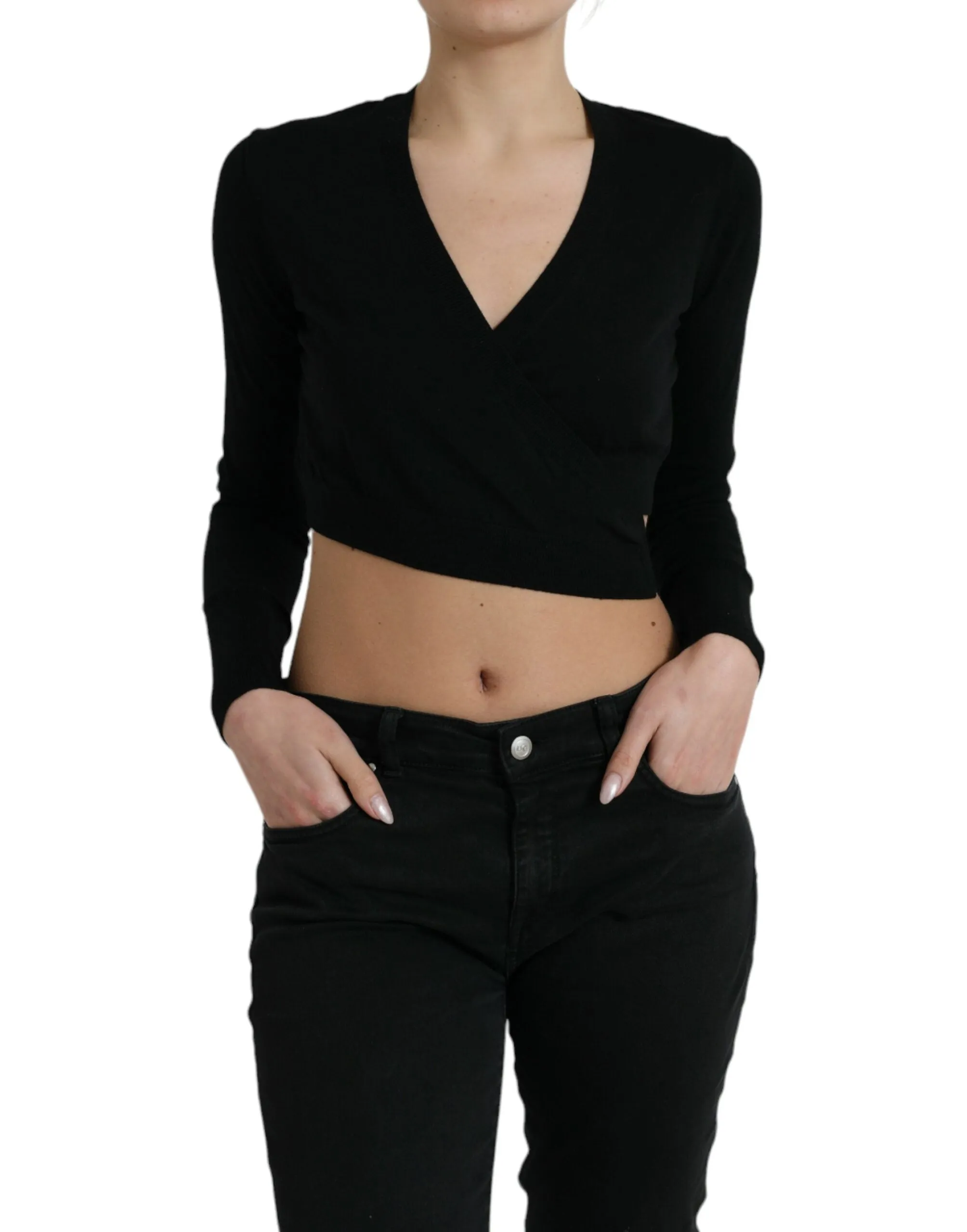 Black Wool V-neck Crossed Cardigan Sweater sold by Lord & Taylor