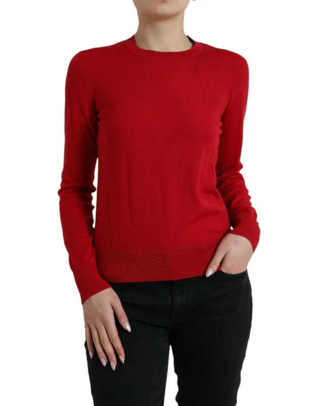 Red Wool Knitted Crew Neck Pullover Sweater made by Lord & Taylor