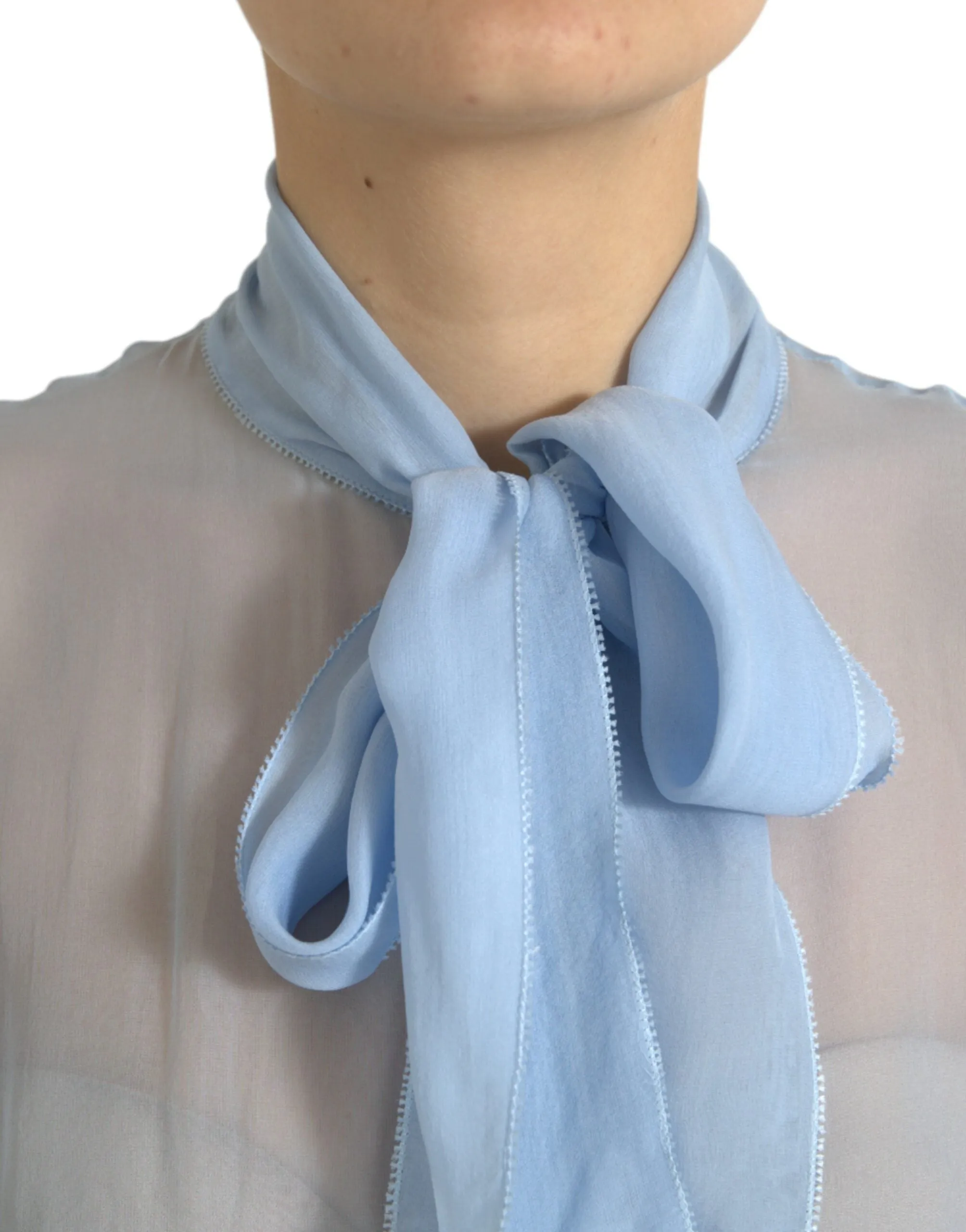 Blue Long Sleeves Ascot Collar Blouse Top sold by Lord & Taylor product image thumbnail 5