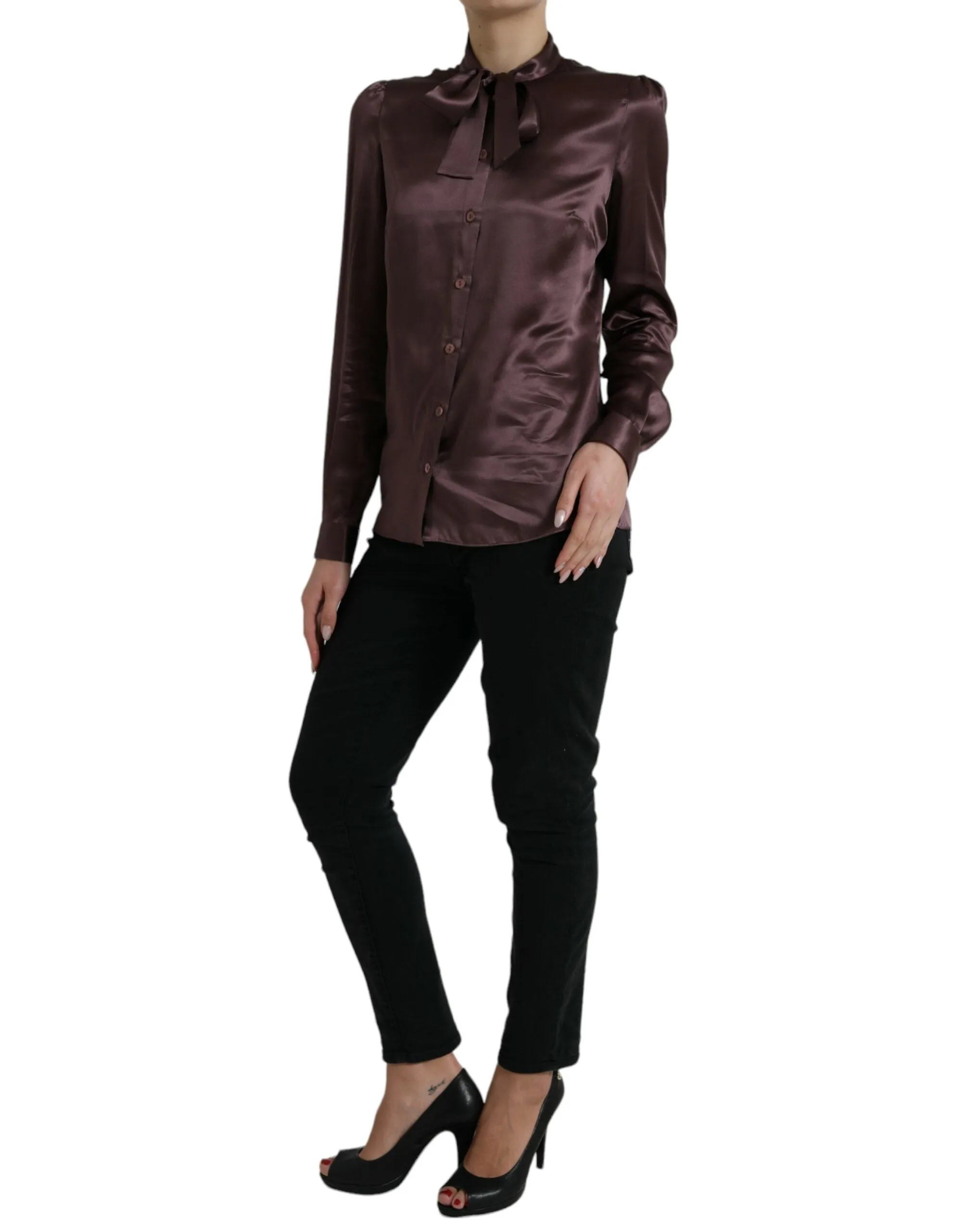 Brown Silk Ascot Collar Long Sleeve Blouse Top sold by Lord & Taylor product image thumbnail 2