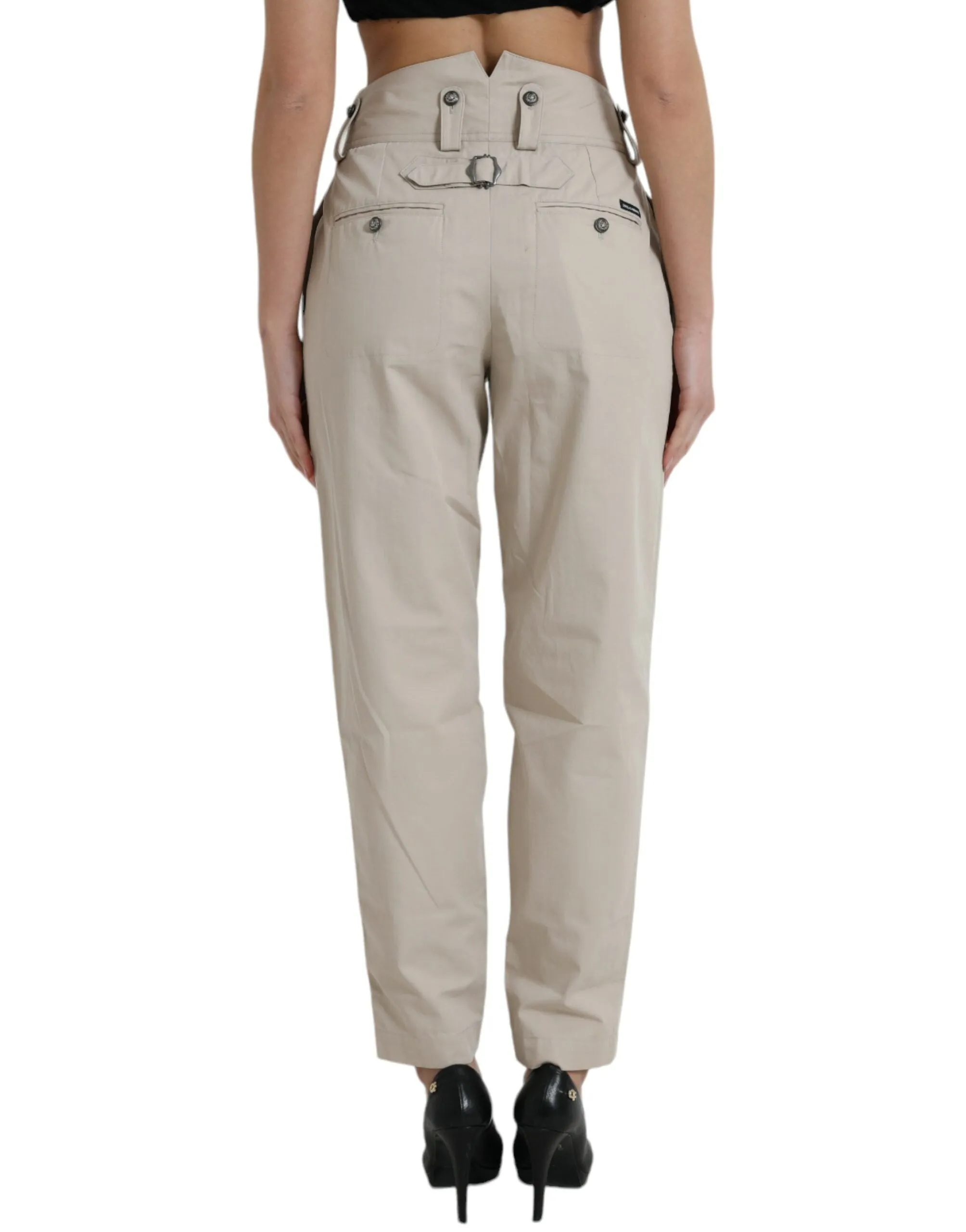Beige Cotton High Waist Tapered Pants sold by Lord & Taylor product image thumbnail 3