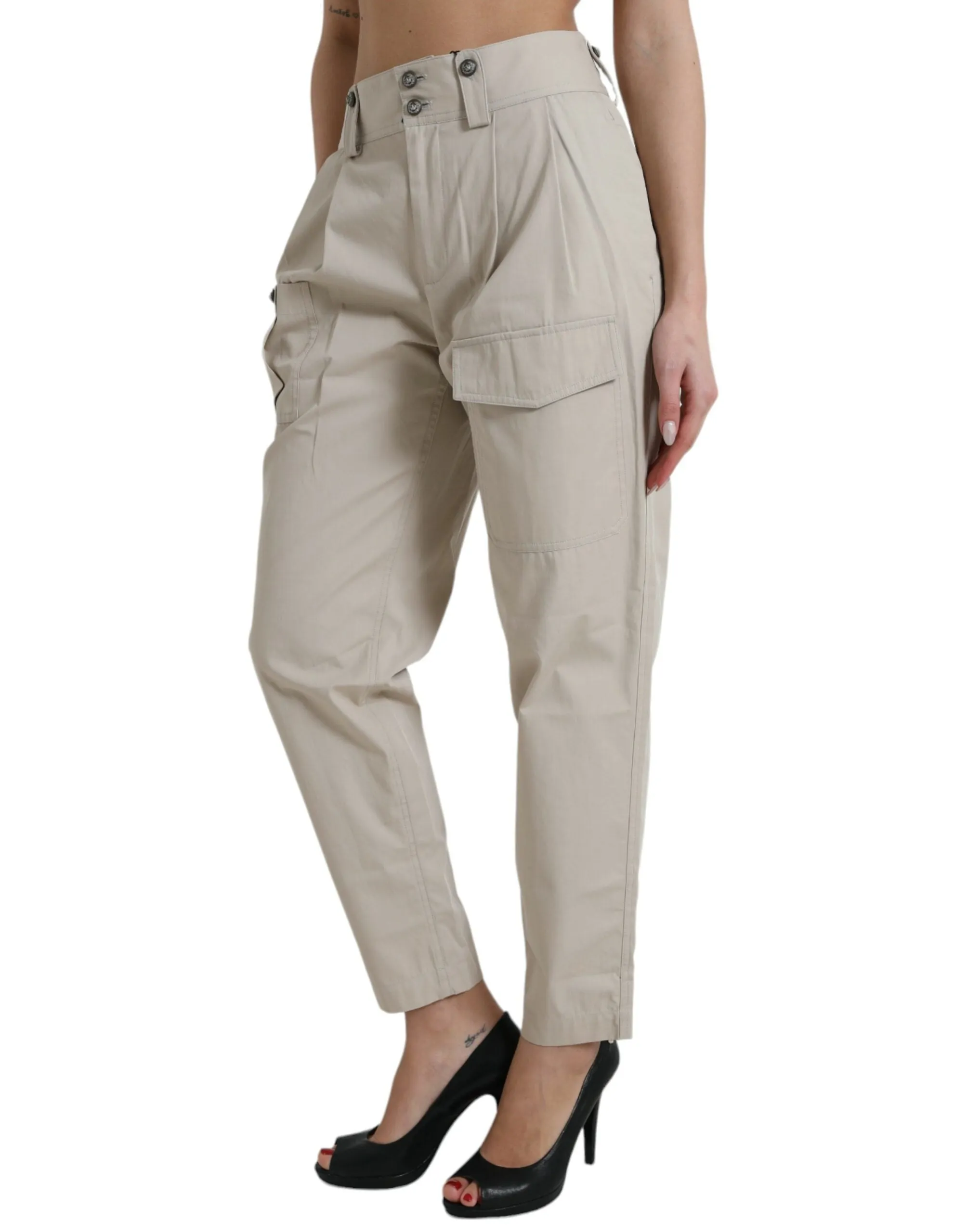 Beige Cotton High Waist Tapered Pants sold by Lord & Taylor product image thumbnail 2
