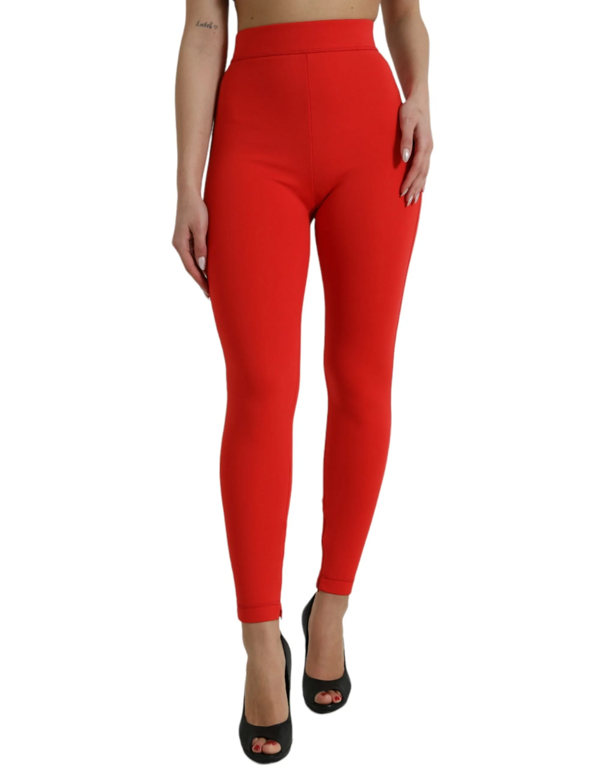 Red Nylon Stretch Slim Leggings Pants sold by Lord & Taylor