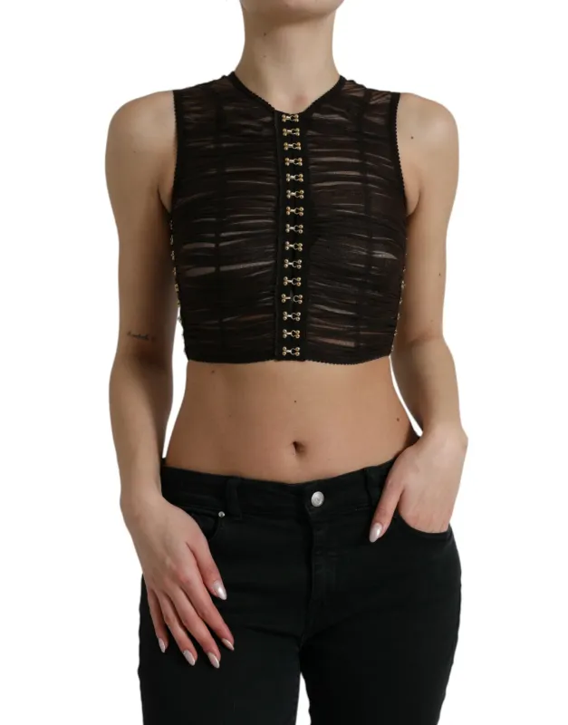 Brown Embellished Nylon Stretch Cropped Top sold by Lord & Taylor