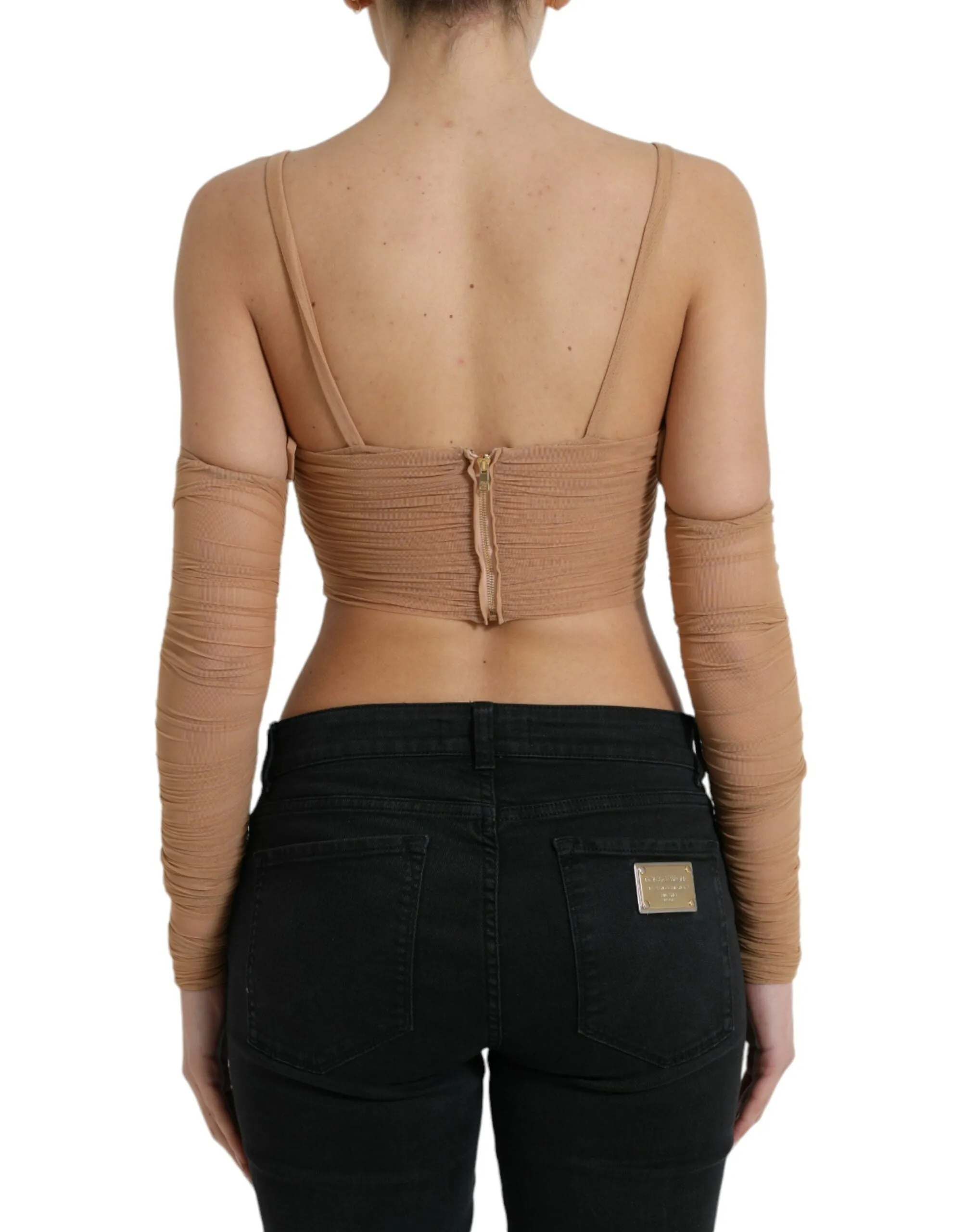 Brown Nylon Stretch Open Shoulder Cropped Top sold by Lord & Taylor product image thumbnail 3