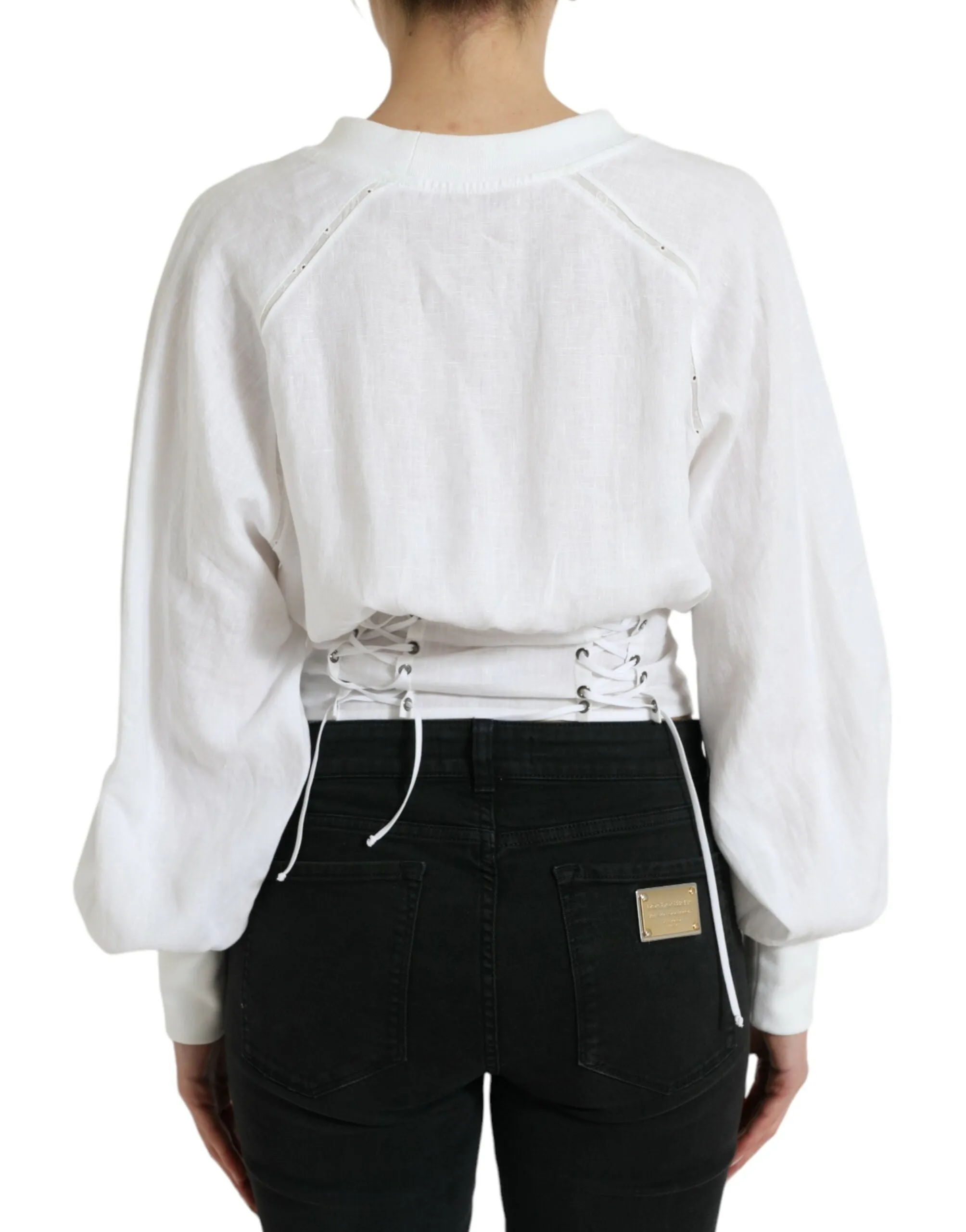 White Cotton Corset Cropped Long Sleeves Top sold by Lord & Taylor product image thumbnail 3