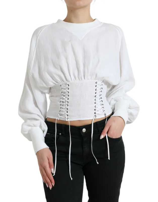 White Cotton Corset Cropped Long Sleeves Top sold by Lord & Taylor