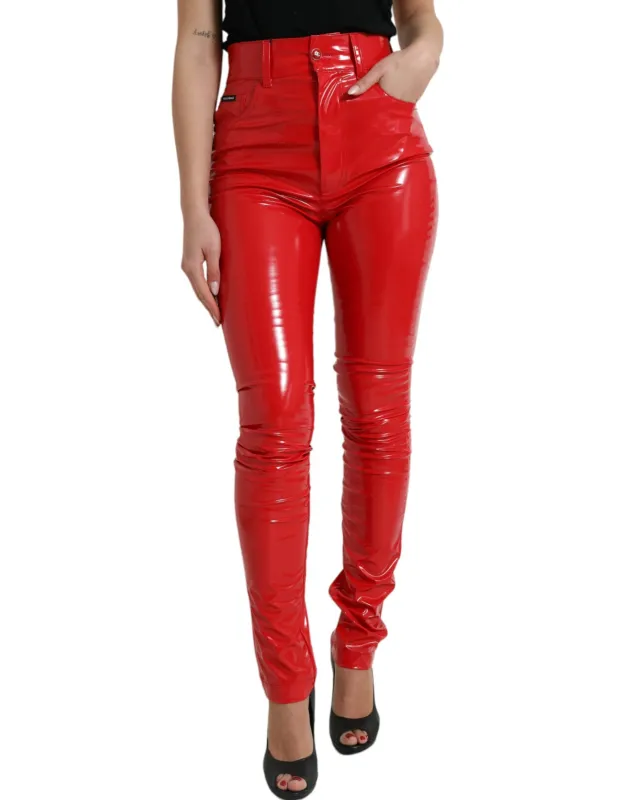 Shiny Red High Waist Skinny Pants sold by Lord & Taylor