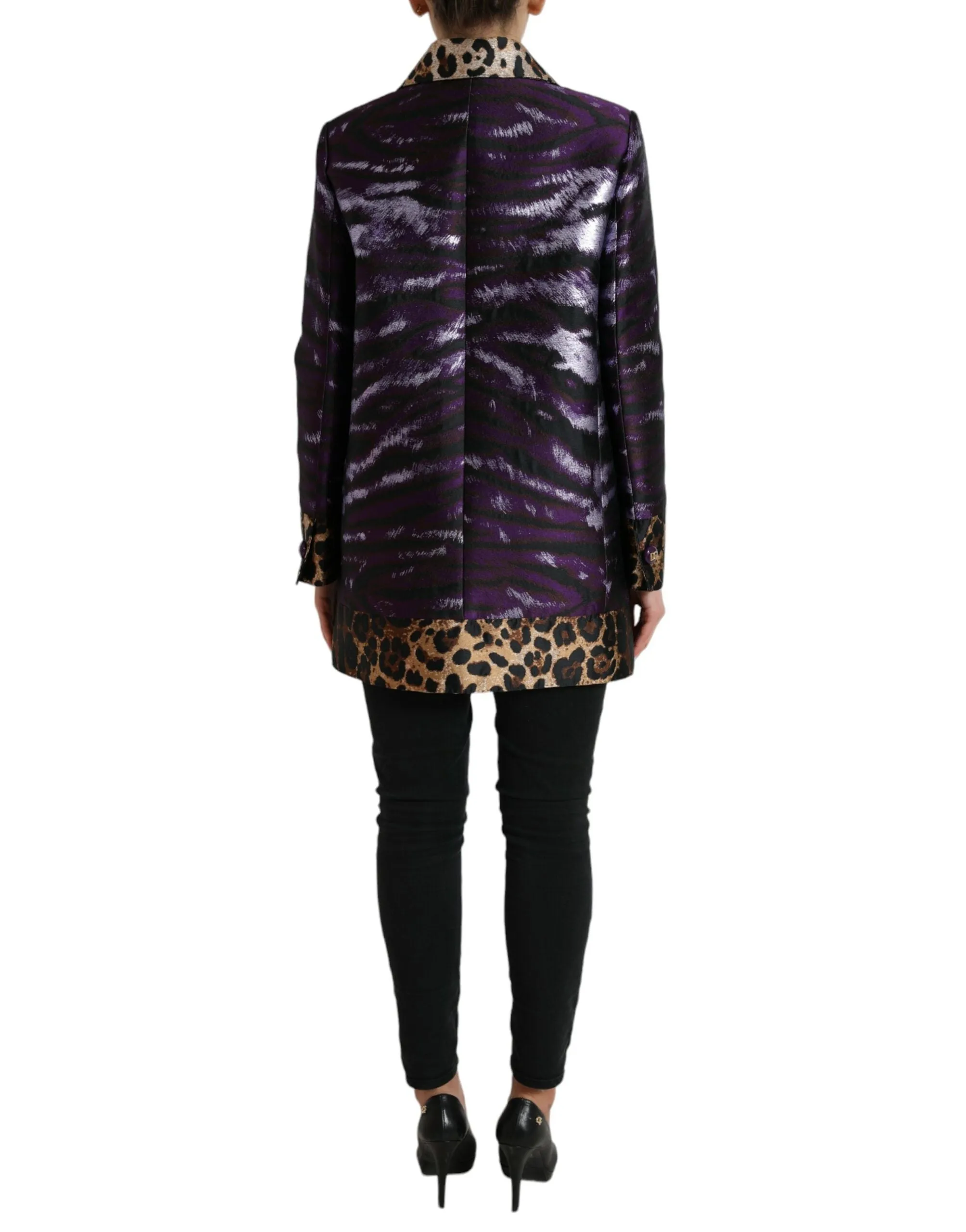 Purple Lamé Jacquard Tiger Print Coat Jacket sold by Lord & Taylor product image thumbnail 3