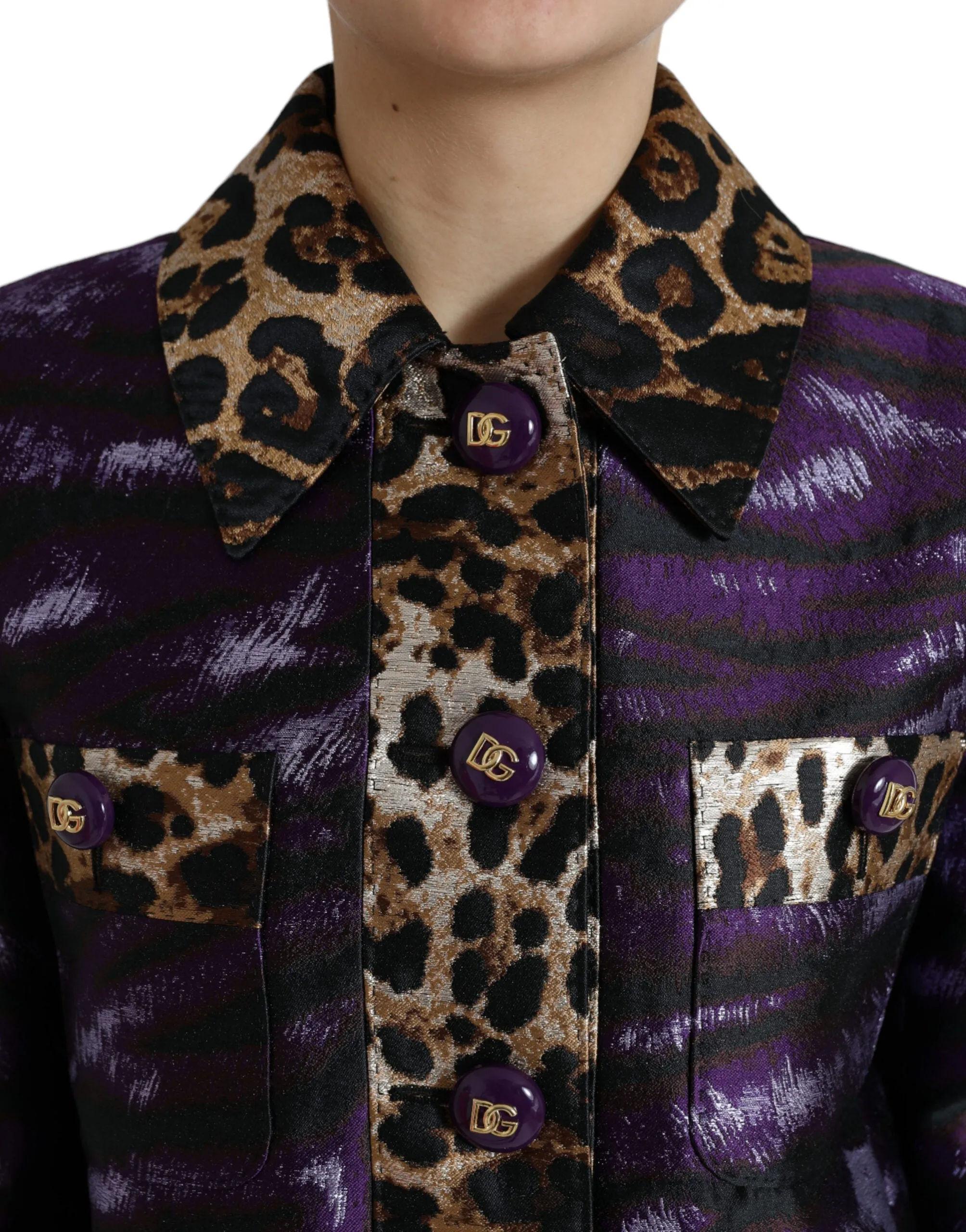 Purple Lamé Jacquard Tiger Print Coat Jacket sold by Lord & Taylor product image thumbnail 4