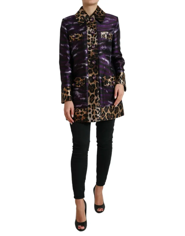 Purple Lamé Jacquard Tiger Print Coat Jacket sold by Lord & Taylor