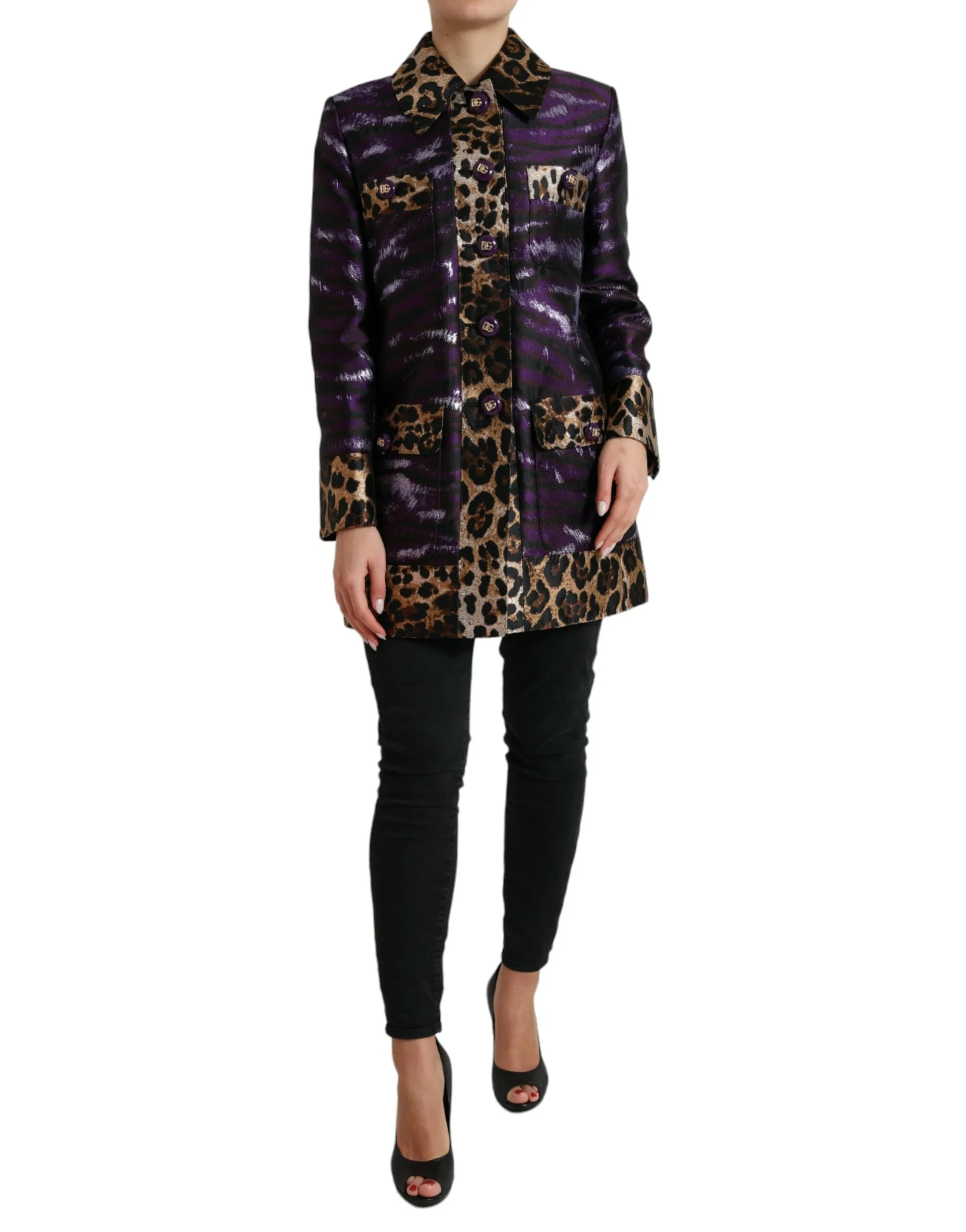 Purple Lamé Jacquard Tiger Print Coat Jacket sold by Lord & Taylor