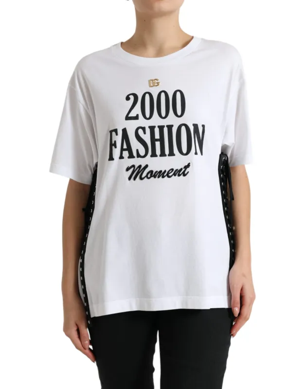 White Slogan Print Lacing Detailed T-shirt sold by Lord & Taylor