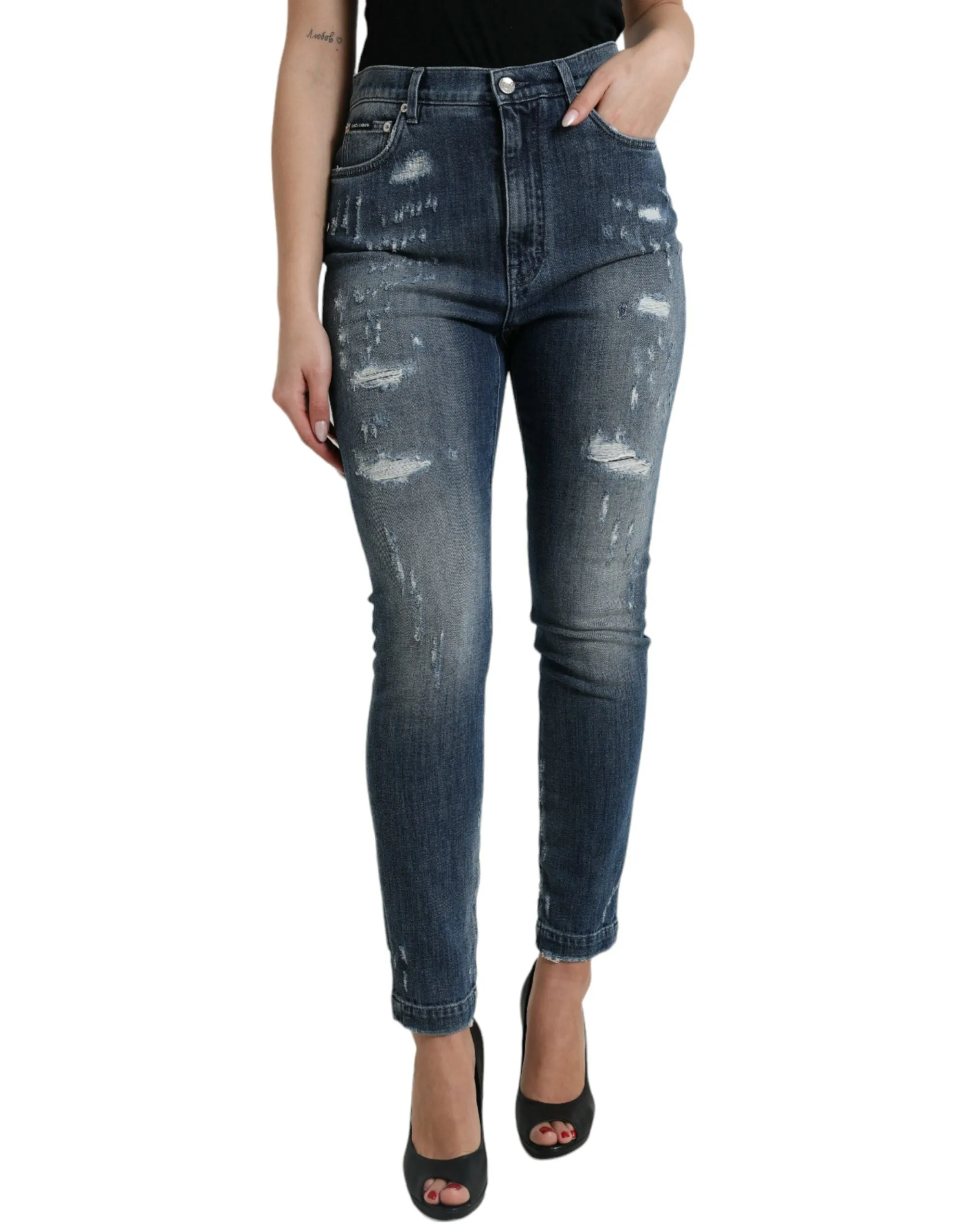 Dark Blue Distressed GRACE Skinny Denim Jeans sold by Lord & Taylor