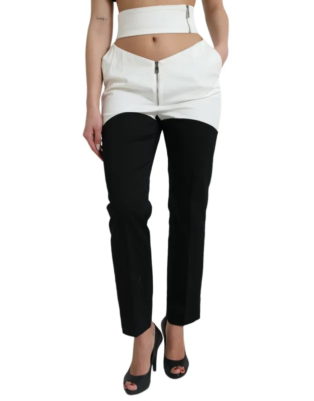 Black White Cotton Cut Out Waist Tapered Pants sold by Lord & Taylor