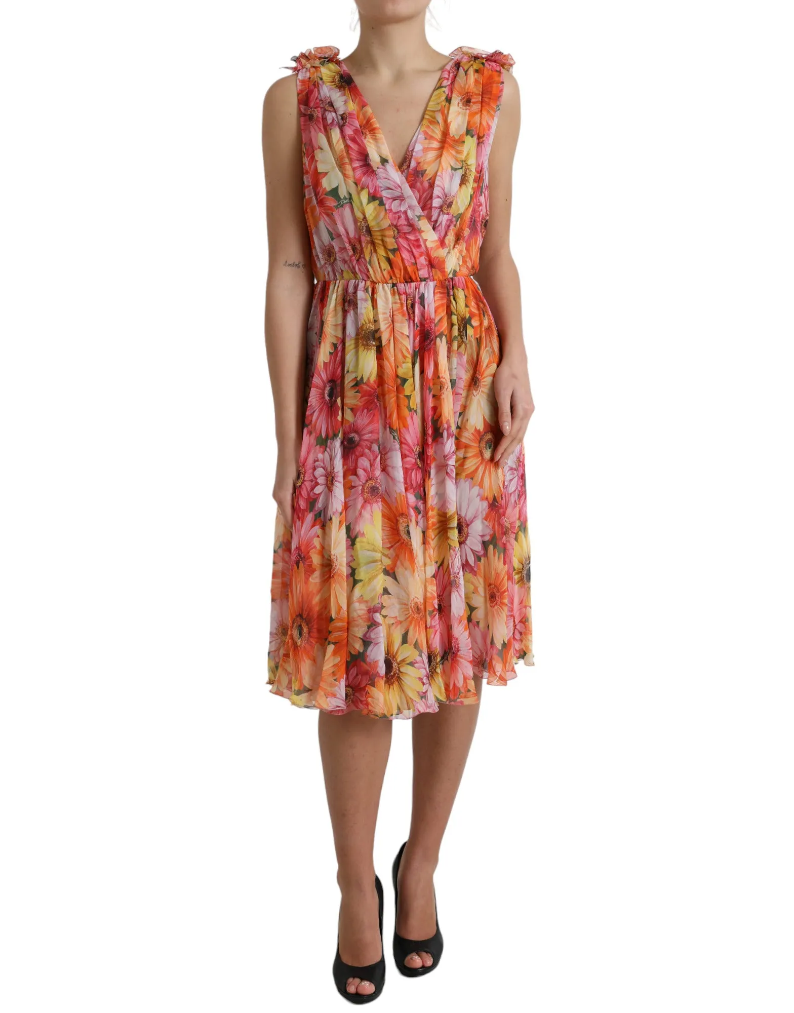 Multicolor Sunflower Print Silk Midi Dress sold by Lord & Taylor