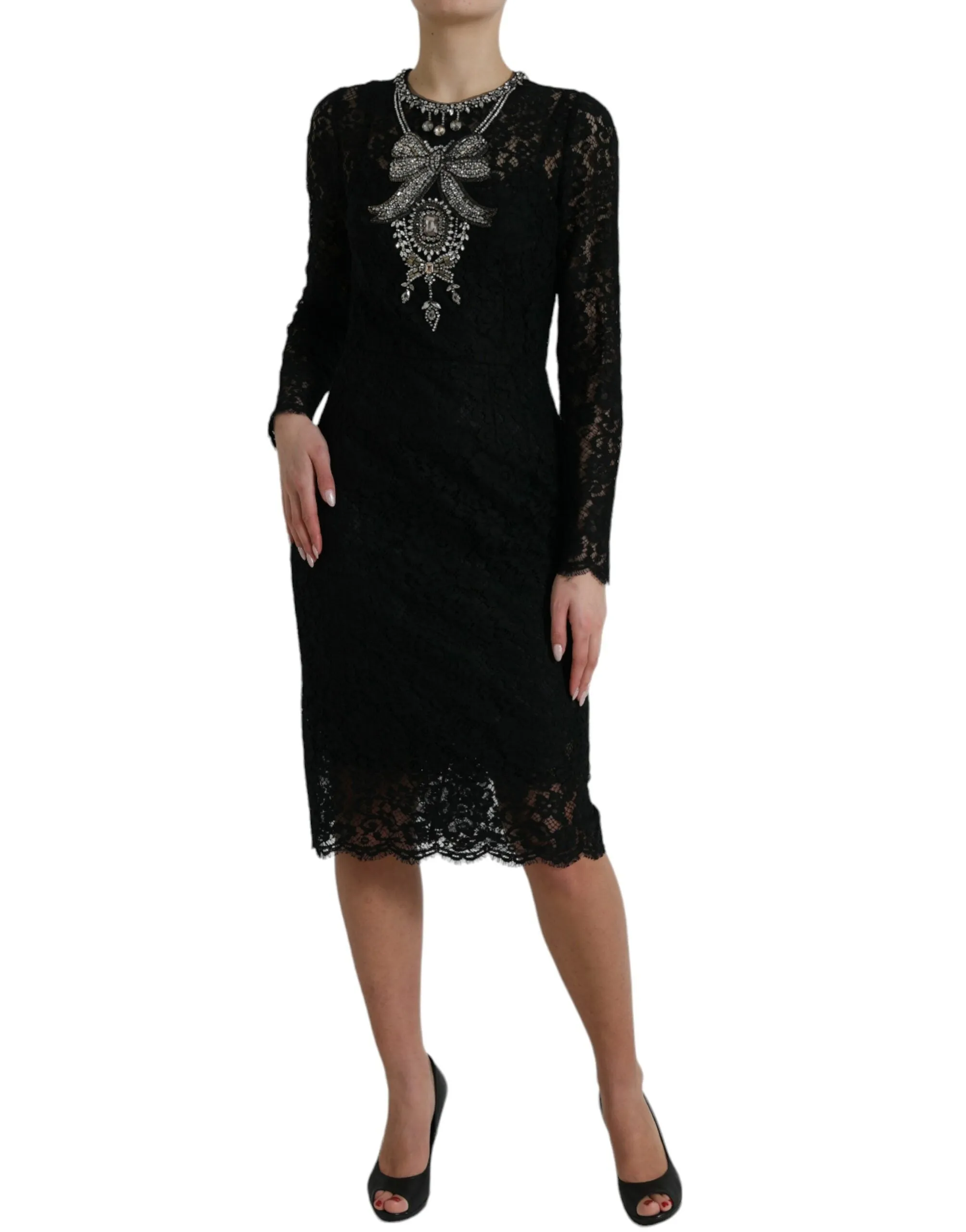 Black Lace Crystal Embellished Sheath Dress sold by Lord & Taylor product image thumbnail 2