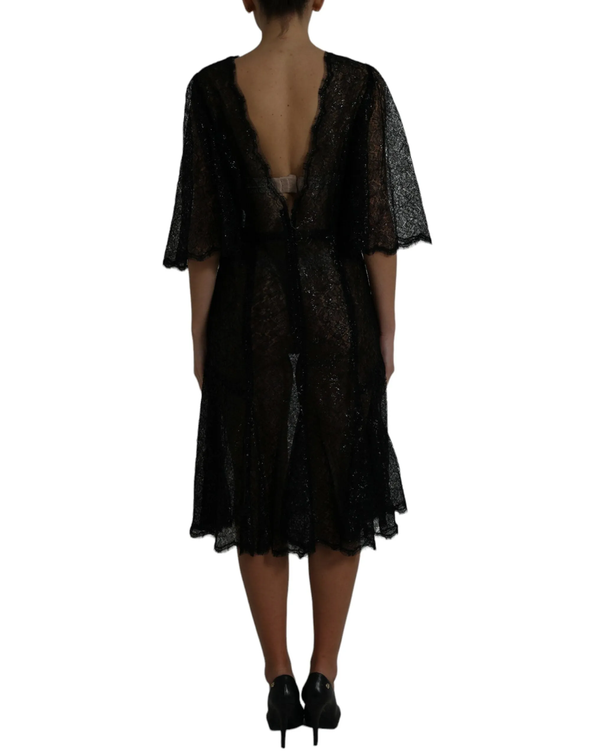 Black Floral Lace Sheer A-line Midi Dress sold by Lord & Taylor product image thumbnail 3