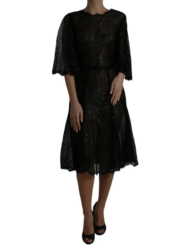 Black Floral Lace Sheer A-line Midi Dress sold by Lord & Taylor